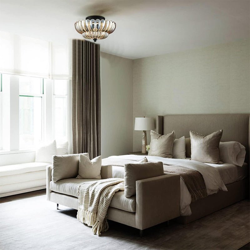 Vintage Amber Glass Semi-Flush Ceiling Light