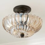 Vintage Amber Glass Semi-Flush Ceiling Light