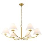 Classic French 6-Light White Linen Shade Chandelier