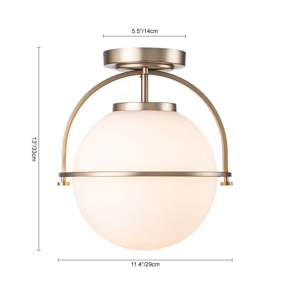 Wide Opal Glass Globe Brass 1-Light Ceiling Light