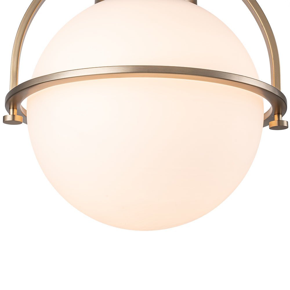 Wide Opal Glass Globe Brass 1-Light Ceiling Light