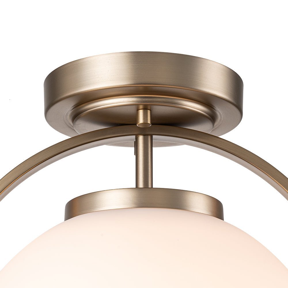 Wide Opal Glass Globe Brass 1-Light Ceiling Light