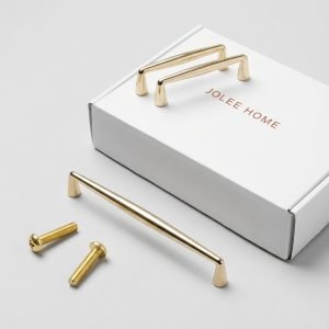 Dew Linear Handle | Polished Champagne Gold & Titanium Silver Tapered Drawer Pull, Solid Brass Modern Fluid Hardware