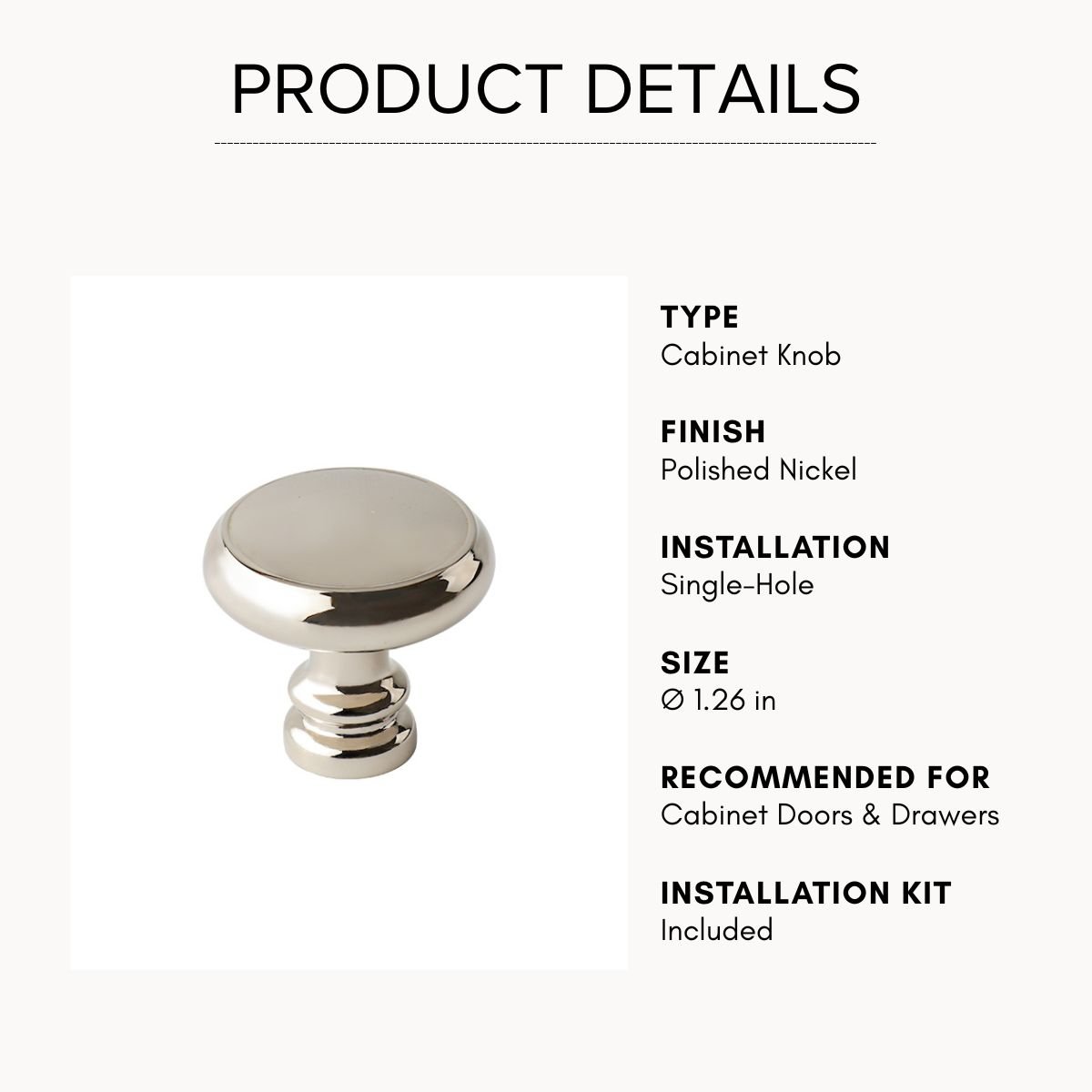 Seine Cabinet Knob | Polished Silver & Champagne Gold Round Knob for Drawers & Dressers, Modern Hardware with Optional Backplate
