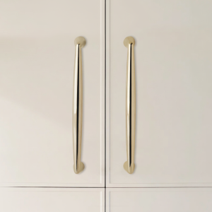 Dew Linear Handle | Polished Champagne Gold & Titanium Silver Tapered Drawer Pull, Solid Brass Modern Fluid Hardware
