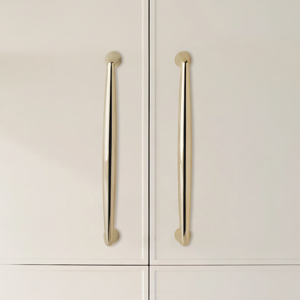 Dew Linear Handle | Polished Champagne Gold & Titanium Silver Tapered Drawer Pull, Solid Brass Modern Fluid Hardware
