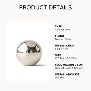 Lunaris Knob | Polished Silver Solid Brass Sphere & Oval Cabinet Knobs, Geometric Pendant Pull, Single-Hole