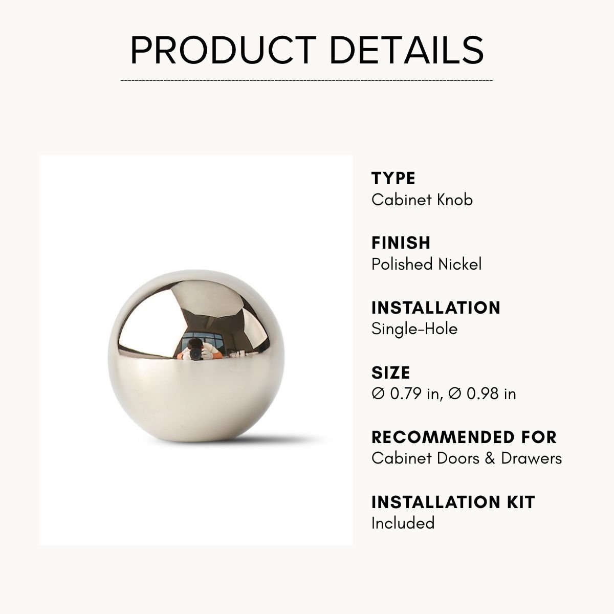 Lunaris Knob | Polished Silver Solid Brass Sphere & Oval Cabinet Knobs, Geometric Pendant Pull, Single-Hole