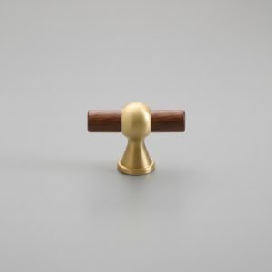 Zenith T-Bar Cabinet Knob | Natural Walnut Wood & Brushed Brass Hardware for Kitchen Drawers, Mid-Century Modern Style