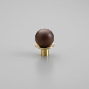Orbit Cabinet Knob | Natural Walnut Wood Sphere & Brushed Brass Plate Hardware for Mid-Century Drawers & Vanities