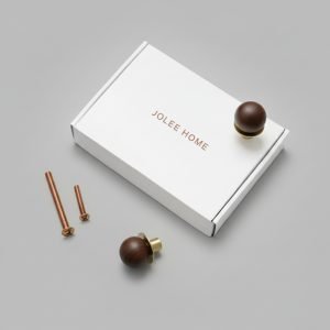 Orbit Cabinet Knob | Natural Walnut Wood Sphere & Brushed Brass Plate Hardware for Mid-Century Drawers & Vanities