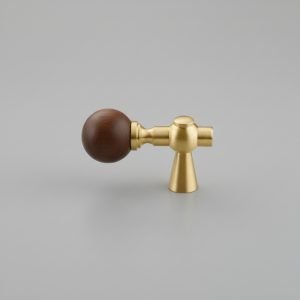 Poise Cabinet Knob | Natural Walnut Sphere & Brushed Brass Asymmetrical T-Bar Hardware for Modern Drawers