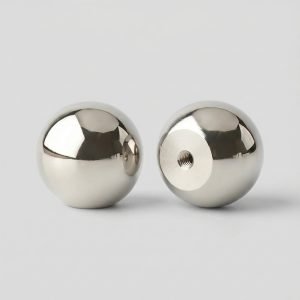 Lunaris Knob | Polished Silver Solid Brass Sphere & Oval Cabinet Knobs, Geometric Pendant Pull, Single-Hole