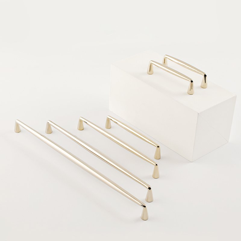 Dew Linear Handle | Polished Champagne Gold & Titanium Silver Tapered Drawer Pull, Solid Brass Modern Fluid Hardware