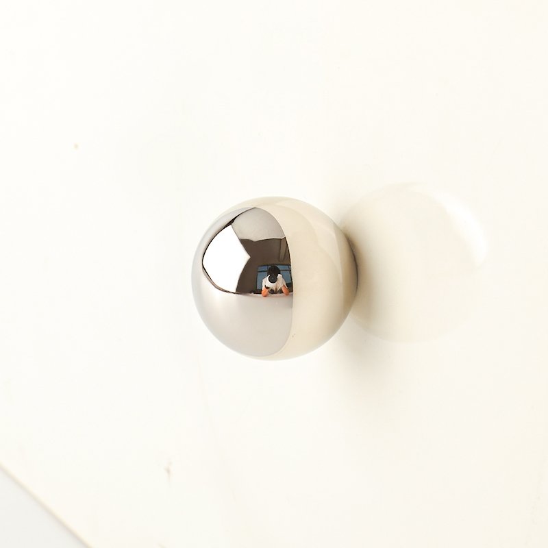 Lunaris Knob | Polished Silver Solid Brass Sphere & Oval Cabinet Knobs, Geometric Pendant Pull, Single-Hole